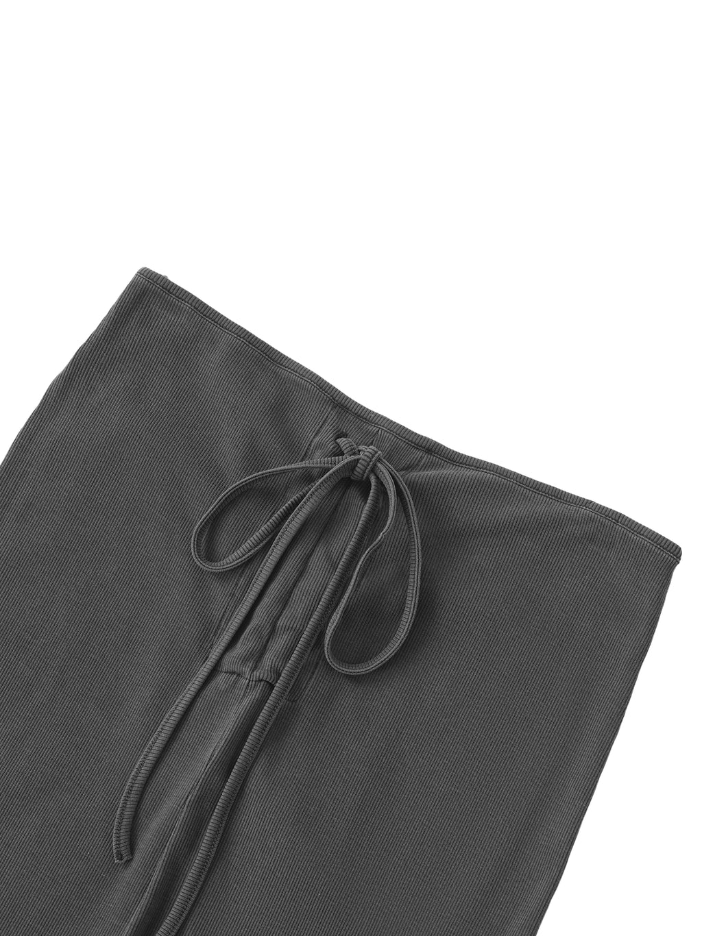 Close-up of the adjustable drawstring waist and vintage dyed-wash fabric texture.